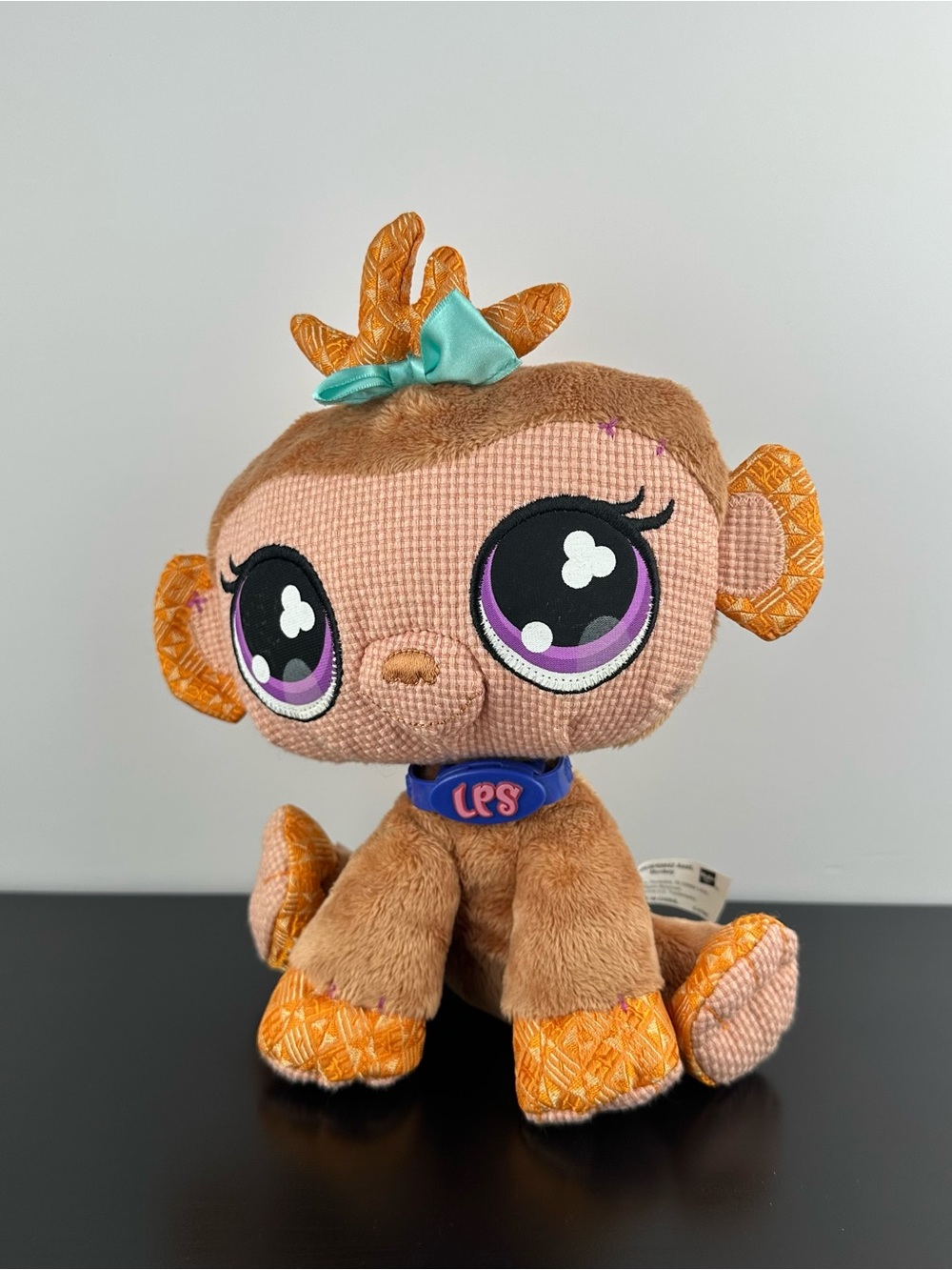 Littlest Pet Shop Brown Monkey Green Bow Plush Stuffed Animal 10” LPS 68638 RARE